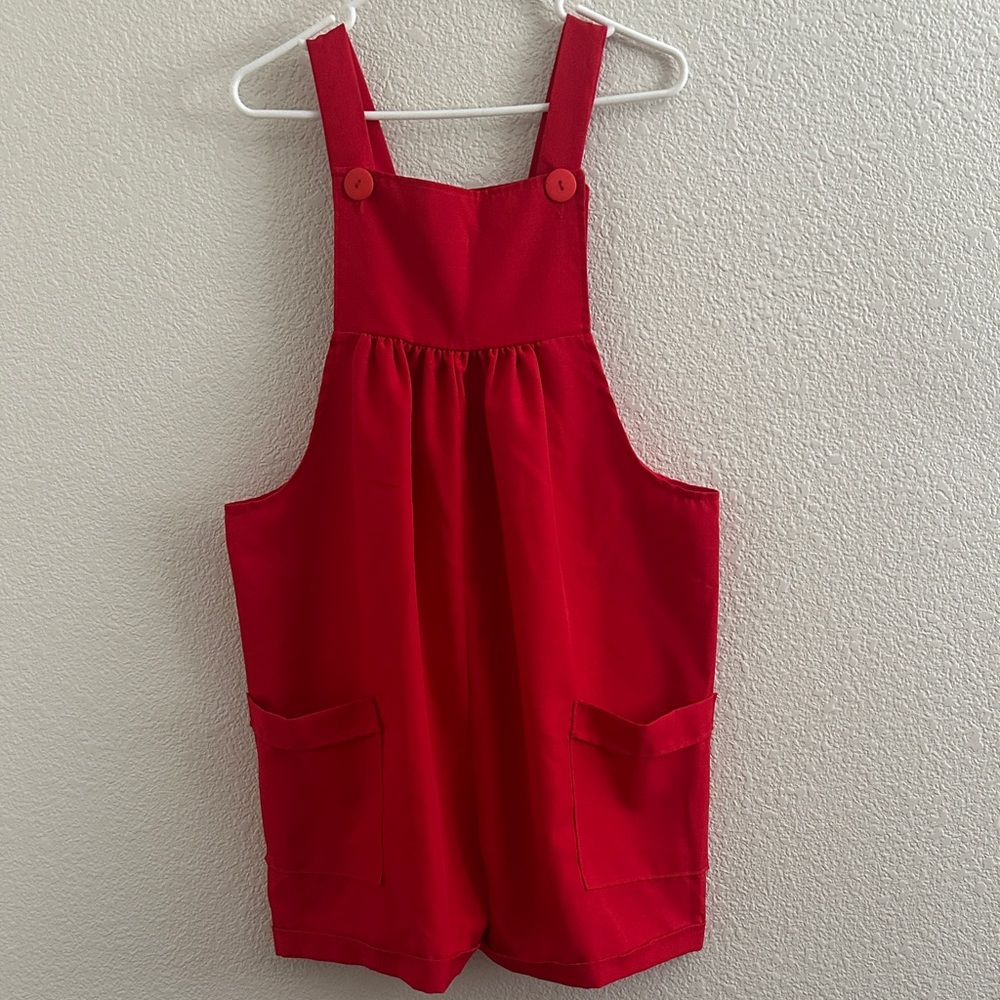 Vibrant Red Women’s Maternity Overalls with Buttons
